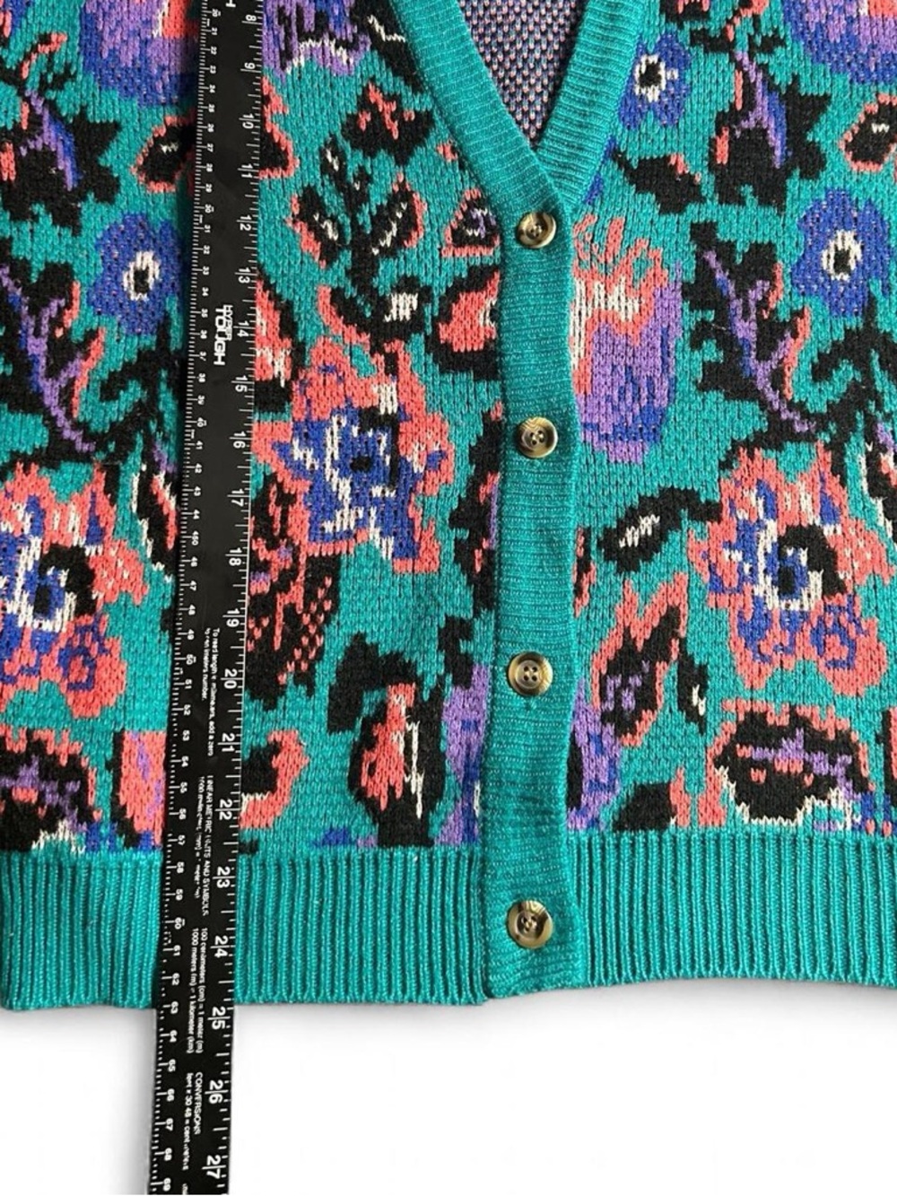 Lindsay Gray Multicolor Knit Cardigan with Teal Trim - Picture 3 of 4